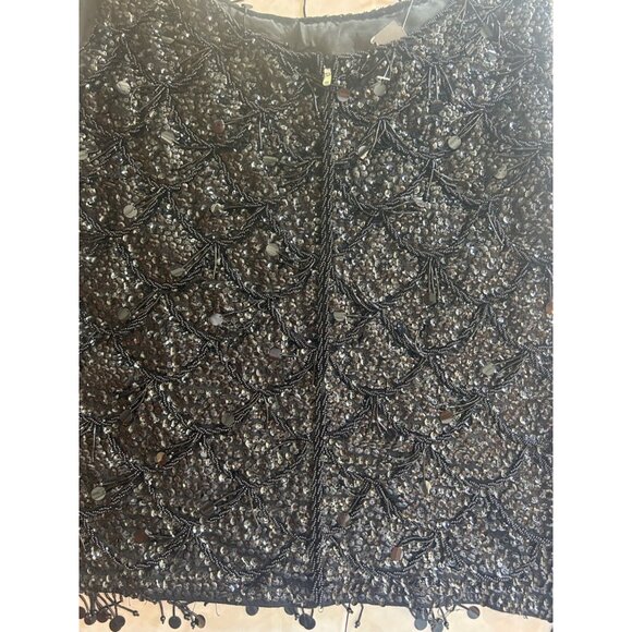 VTG 50s NWT Womens M Handmade Gatsby Black Beaded Wool Sleeveless Top Old Money - Picture 3 of 8